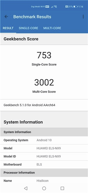 Huawei P40 Pro: Rezultate benchmark în Geekbench