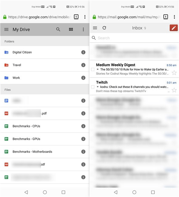 Huawei P40 Pro: Utilizarea Google Drive și Gmail într-un browser web