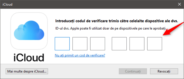 Introducerea codului de verificare pentru ID-ul Apple