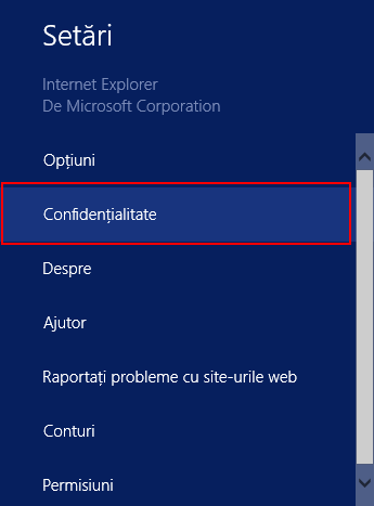 Internet Explorer, Windows 8.1, confidentialitate, setari