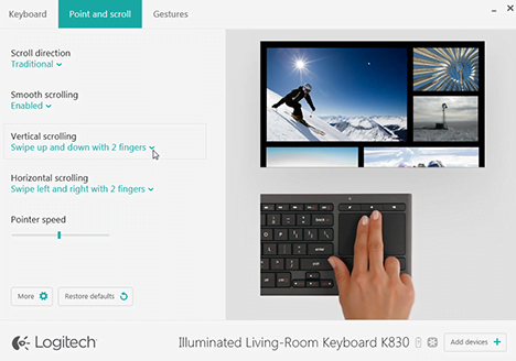 Logitech, K830, Illuminated, Living-Room, Keyboard, tastatura, iluminata, sufragerie