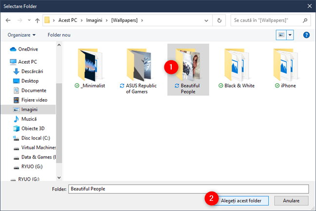 Alegerea unui folder cu imagini pentru fundalul desktopului