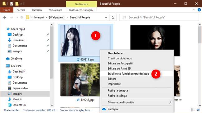 Meniul clic dreapta al unei imagini te lasă să o setezi ca fundal pentru desktop