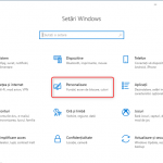 Setările Windows 10 - mergi la Personalizare