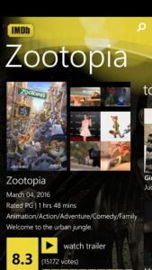 IMDb, aplicatie, telefon, Windows Phone, Windows 10 Mobile, Lumia
