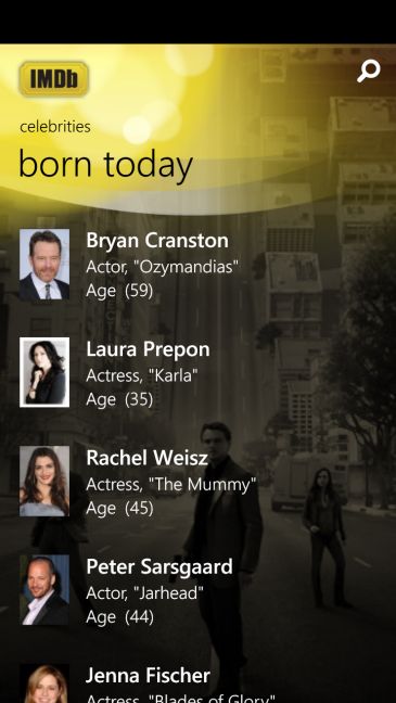 IMDb, aplicatie, telefon, Windows Phone, Windows 10 Mobile, Lumia
