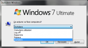 Meniul Închidere Windows în Windows 7