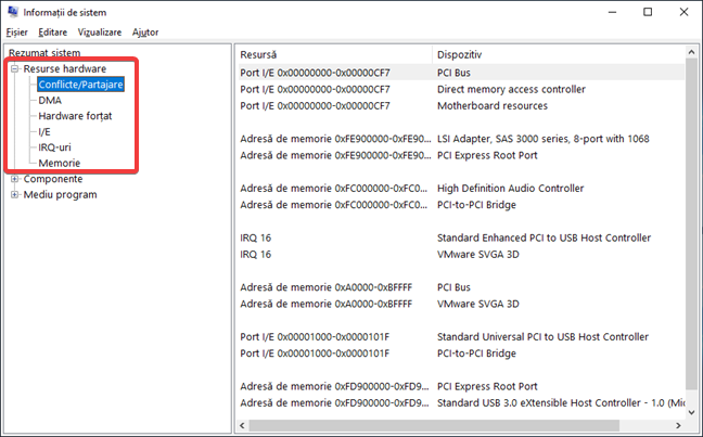 Conflicte/Partajare în Informații de sistem în Windows