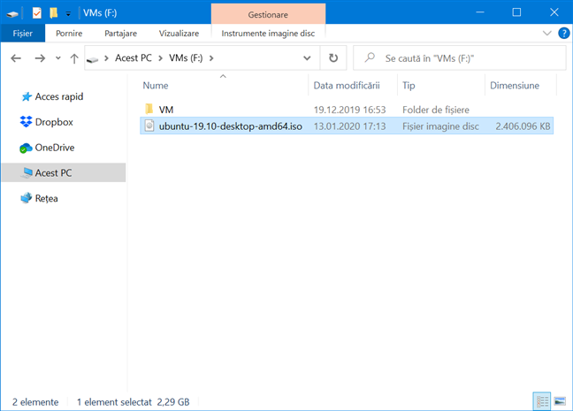 Navigarea la fișierul ISO, folosind File Explorer