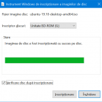 Imaginea de disc a fost inscripționată cu succes