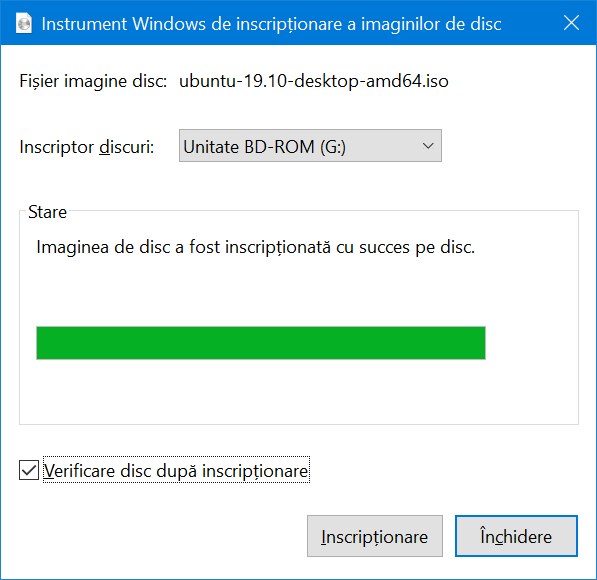 Imaginea de disc a fost inscripționată cu succes