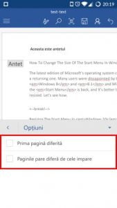 Microsoft Word, Android, documente, insereaza, antet, subsol, numar de pagina
