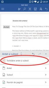 Microsoft Word, Android, documente, insereaza, antet, subsol, numar de pagina
