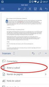 Microsoft Word, Android, documente, insereaza, antet, subsol, numar de pagina