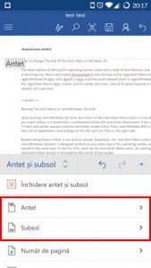 Microsoft Word, Android, documente, insereaza, antet, subsol, numar de pagina