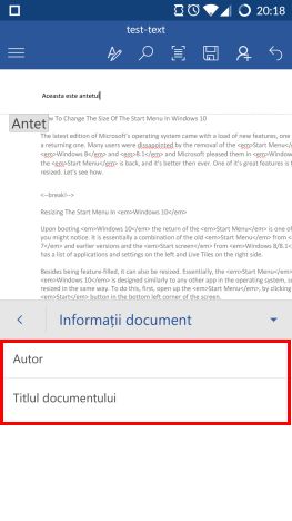 Microsoft Word, Android, documente, insereaza, antet, subsol, numar de pagina