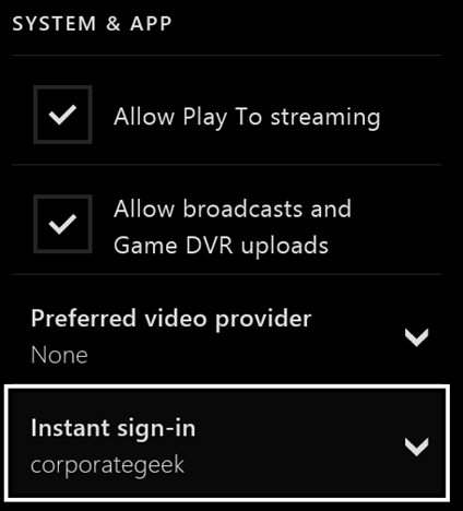 Xbox One, Instant sign-in, autentificare, rapida