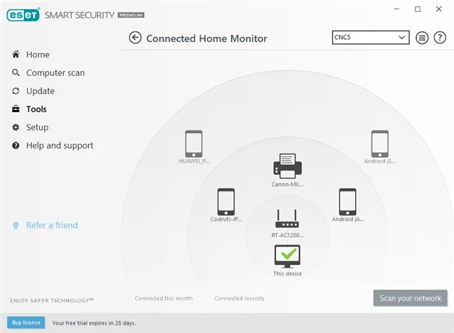 Funcția Connected Home Monitor din ESET Smart Security Premium