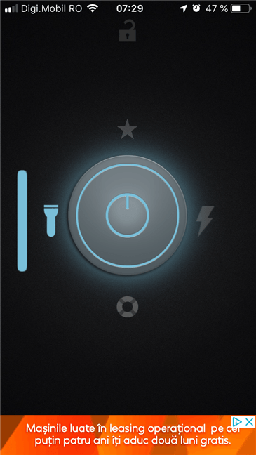 Cum arată interfața aplicației Flashlight