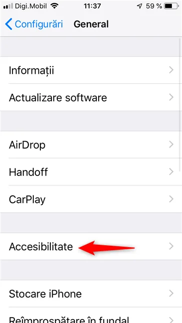 Setările de Accesibilitate de pe un iPhone