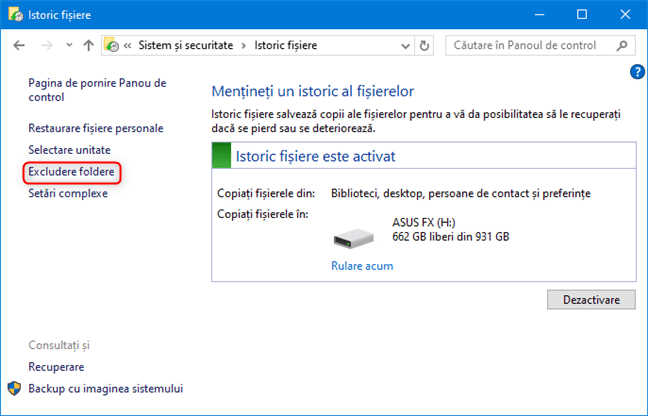 Exclude foldere din Istoric Fișiere