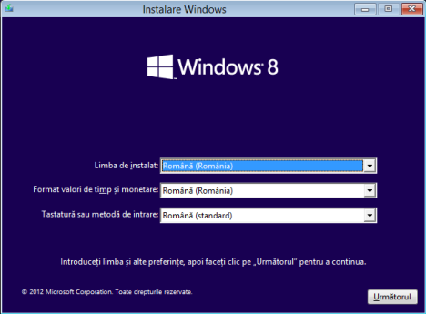 Instalare Windows 8 in romana