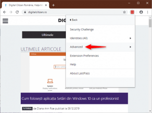 Opțiunea Advanced (Avansat) din opțiunile de cont LastPass