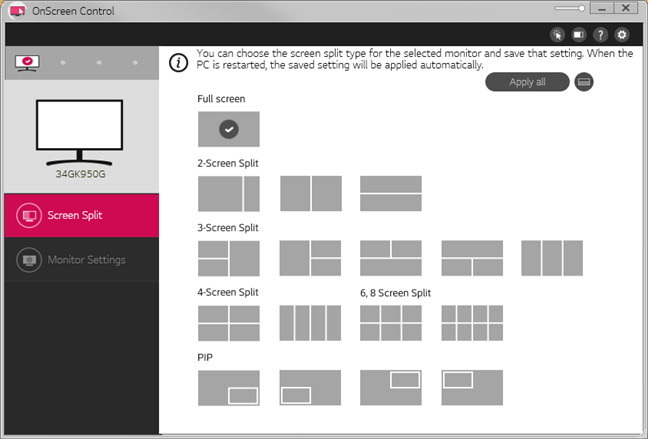 Aplicația OnScreen Control pentru LG 34GK950G