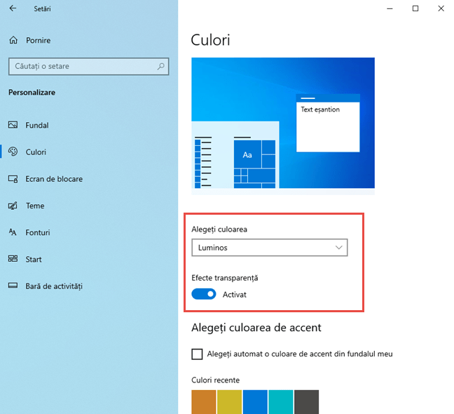 Alege Modul Luminos în Windows 10