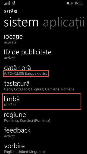Windows Phone, Windows 10 Mobile, schimba, limba, afisare