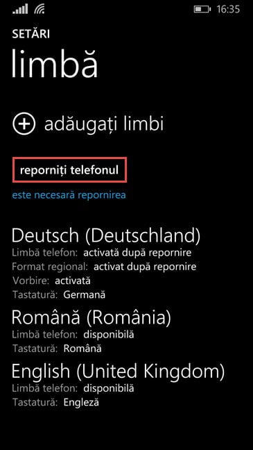 Windows Phone, Windows 10 Mobile, schimba, limba, afisare