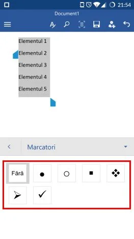 Android, Microsoft, Word, liste, text, numerotate, neordonate
