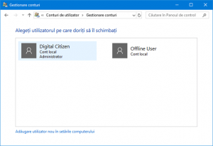 Fereastra Gestionare conturi