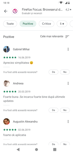 Pagina Evaluări și recenzii