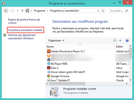Windows Update, actualizari, instalate, ascunse