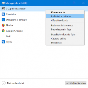 Închide aplicații din vizualizarea compactă a Managerului de activități