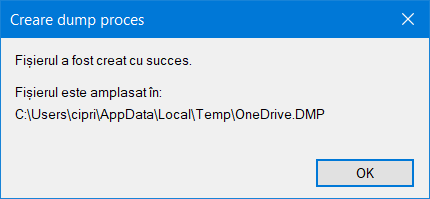 Ești notificat(ă) că s-a creat un fișier dump