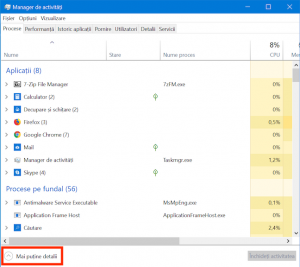 Apasă pe Mai puține detalii pentru a accesa vizualizarea compactă