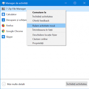 Alege Rulare activitate nouă pentru a începe să deschizi aplicații