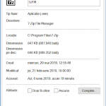 Proprietățile aplicației 7-Zip