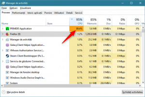 Sortarea aplicațiilor din Windows 10 după consumul de procesor