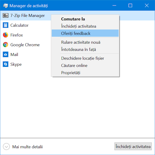 Oferă feedback despre aplicații în Windows 10