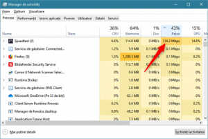 Identificarea aplicațiilor care transmit multe date, cu Managerul de activități