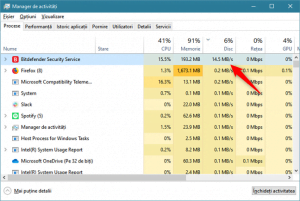 Depistarea aplicațiilor care folosesc intensiv unitățile de stocare, în Managerul de activități