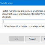 Fereastra Creare activitate nouă sau Executare