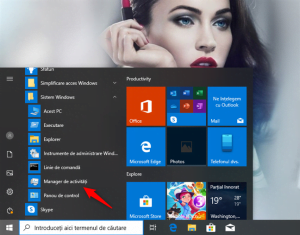 Scurtătura pentru Managerul de activități din Meniul Start