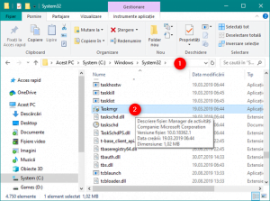 Fișierul Taskmgr.exe se găsește în folderul System32 din Windows