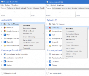 Aplicația aleasă de noi pentru acest ghid, 7-Zip comparată cu Firefox, cu opțiuni dezactivate
