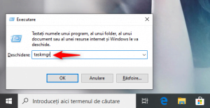 Rularea comenzii taskmgr în fereastra Executare