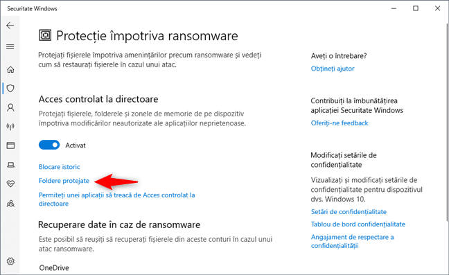 Foldere protejate în Windows 10